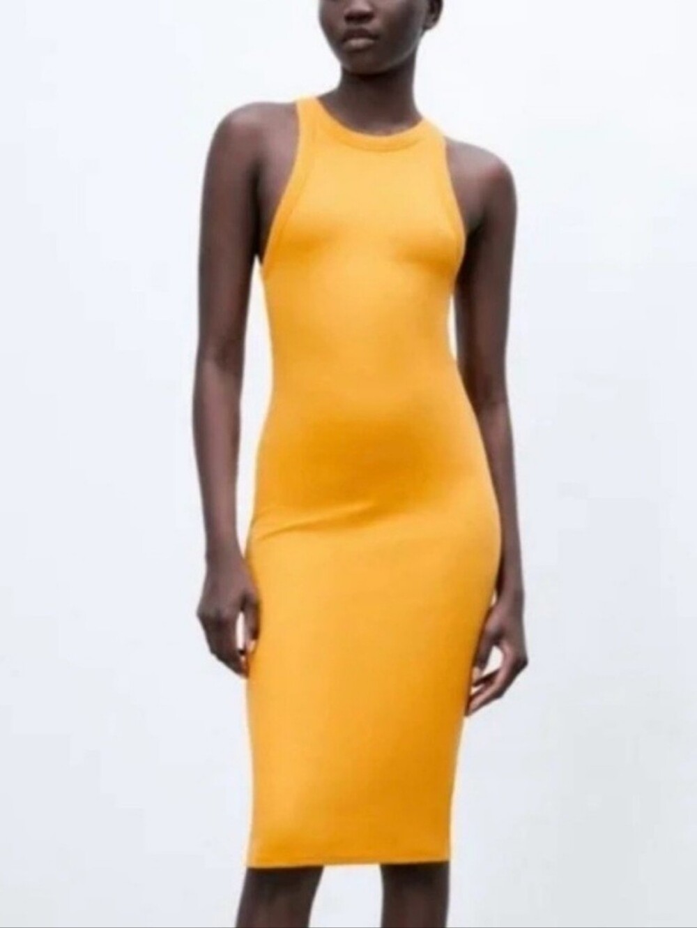 Zara Mustard Sleeveless Ribbed Tank Midi Dress Size Small